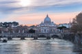 Ponte Sant Angelo- bridge over the Tiber river and St. Peter`s B Royalty Free Stock Photo