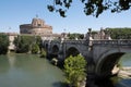 Ponte Sant\'Angelo bridge with statues of the angels and Mausoleum in Rome, Italy Royalty Free Stock Photo