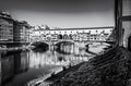 Ponte Vecchio and Arno, Florence, Italy, colorless Royalty Free Stock Photo