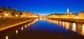 Ponte Vecchio bridge and Arno river waterfront in Florence evening view Royalty Free Stock Photo