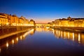 Ponte Vecchio bridge and Arno river waterfront in Florence evening view Royalty Free Stock Photo