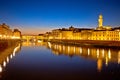 Ponte Vecchio bridge and Arno river waterfront in Florence evening view Royalty Free Stock Photo