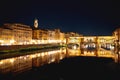 Ponte Vecchio bridge and Arno river waterfront in Florence evening view Royalty Free Stock Photo