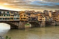 Ponte Vecchio Bridge with a Corridoio Vasariano on the Arno River in Florence, Tuscany, Italy Royalty Free Stock Photo