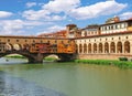 Ponte Vecchio bridge and Corridoio Vasariano Vasari Corridor in Florence, Italy Royalty Free Stock Photo