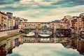 Ponte Vecchio Bridge In Florence, Italy. Arno River, Vintage