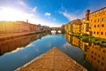 Ponte Vecchio bridge and Florence waterfront sunrise view