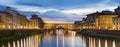 Historical landmark Ponte Vecchio in Florence, Tuscany, Italy at dusk Royalty Free Stock Photo