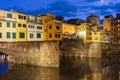 Ponte Vecchio bridge over Arno river at night in Florence, Italy Royalty Free Stock Photo