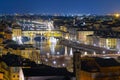 Night view of Ponte Vecchio bridge, river Arno promenade and other florentians bridges. Medieval famous places