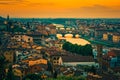 Ponte Vecchio Bridge and Skyline of Florence Italy at Sunset Royalty Free Stock Photo