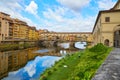 Ponte Vecchio Bridge with reflection on river Florence, Italy Royalty Free Stock Photo