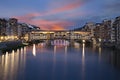 Ponte Vecchio bridge at sunset. Florence, Italy Royalty Free Stock Photo