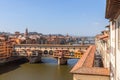 Ponte Vecchio over the Arno River and the Vasari Corridor Corridoio Vasariano Royalty Free Stock Photo