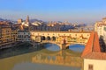 Ponte Vecchio over the Arno River and the Vasari Corridor in Florence Royalty Free Stock Photo