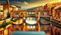 Ponte vecchio reflecting in arno river at sunset in florence, italy Royalty Free Stock Photo