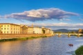 Ponte Vecchio on the river Arno in Florence, Italy. Florence or Firenze, Ponte Santa Trinita medieval Bridge landmark on Arno Royalty Free Stock Photo