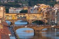 The Ponte Vecchio at sunset, in Florence. Royalty Free Stock Photo