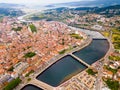 Pontevedra cityscape with a modern apartment buildings and sea bay