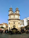 Pontevedra, Spain - August 24 2018: Front view of the church of the Peregrina in the center of the city of Pontevedra in Galicia