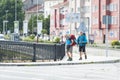 A couple of pilgrims walk IN Pontevedra Spain