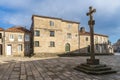 Pontevedra, Spain, September 16, 2023. Plaza Alonso de Fonseca and stone cross in the city of Pontevedra.