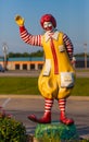 PONTIAC, ILLINOIS - JULY 9, 2018 - Ronald McDonald clown statue greeting drive thru customers at the restaurant in Pontica, Illino