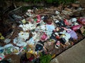 Pontianak, INDONESIA - April 14, 2019: Illegally-dumped garbage and plastic bags contaminate agricultural land on April 14, 2019 i