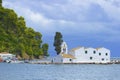 Pontikonisi island and Church of Pantokrator, Corfu Royalty Free Stock Photo