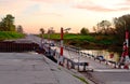 Pontoon bridge at sunset Royalty Free Stock Photo