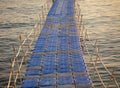 Pontoon bridge on the water of the sea at sunset. Royalty Free Stock Photo