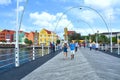 Pontoon bridge and waterfront with harbour and colorful houses in Willemstad, Caribbean