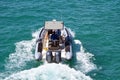 Pontoon Sports Fishing Boat Powered by Two Outboard Engines