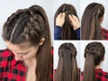 Pony tail with braid hairstyle tutorial Royalty Free Stock Photo