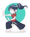 A ponytail hair girl training Kungfu vector illustration