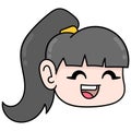 The ponytail haired woman cheerfully laughed. doodle icon drawing