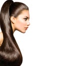 Ponytail Hairstyle. Beauty with Long Brown Hair Royalty Free Stock Photo