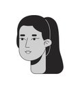 Ponytail young adult middle eastern woman black and white 2D line cartoon character head