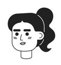 Ponytail young adult woman blushing shy black and white 2D vector avatar illustration