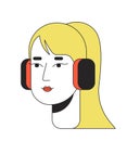 Ponytail young adult woman headphones 2D linear cartoon character head