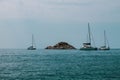 Ponza Island, Italy - 27 July 2019: Totally View of Palmarola, a little island close the harbor of Ponza island in the summer Royalty Free Stock Photo