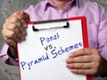 Ponzi vs. Pyramid Schemes phrase on the sheet