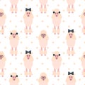 Poodle cute pink dog girlish seamless vector polkadot pattern.