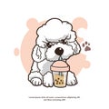 poodle dog cute drinking boba premium Vector illustration