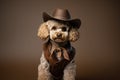 Poodle Dog Dressed As A Cowboy At Work