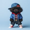 Poodle dog puppy full body in hip hop stylish fashion. ai generative
