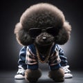 Poodle dog puppy full body in hip hop stylish fashion. ai generative