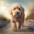 Poodle dog in walking activity. Dog poodle animal breed in walking activity outside