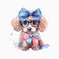 Poodle Perfection: Adorable Puppy in Pastel Headband and Glasses AI Generated