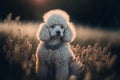 Poodle portrait in nature. Concept of animal life, care, health and pets